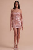 Sparkly Sequin Champagne Corset Short Cocktail Dress