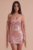 Sparkly Sequin Champagne Corset Short Cocktail Dress