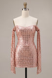 Sparkly Sequin Champagne Corset Short Cocktail Dress