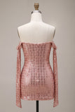 Sparkly Sequin Champagne Corset Short Cocktail Dress