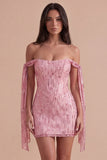 Sparkly Sequin Champagne Corset Short Cocktail Dress