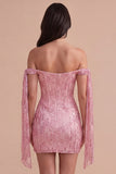 Sparkly Sequin Champagne Corset Short Cocktail Dress