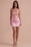 Pink Sparkly Corset Short Cocktail Dress with Rhinestones
