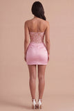 Pink Sparkly Corset Short Cocktail Dress with Rhinestones