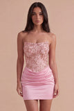 Pink Sparkly Corset Short Cocktail Dress with Rhinestones