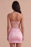 Pink Sparkly Corset Short Cocktail Dress with Rhinestones