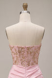 Pink Sparkly Corset Short Cocktail Dress with Rhinestones