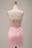 Pink Sparkly Corset Short Cocktail Dress with Rhinestones