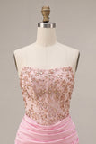 Pink Sparkly Corset Short Cocktail Dress with Rhinestones