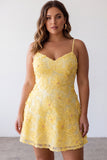 Yellow Floral Sparkly Beaded Short Cocktail Dress