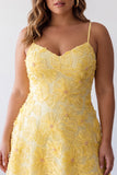 Yellow Floral Sparkly Beaded Short Cocktail Dress