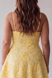 Yellow Floral Sparkly Beaded Short Cocktail Dress