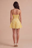 Yellow Floral Sparkly Beaded Short Cocktail Dress
