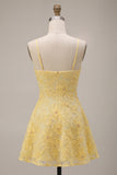 Yellow Floral Sparkly Beaded Short Cocktail Dress