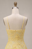 Yellow Floral Sparkly Beaded Short Cocktail Dress