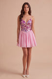 Floral Pink Sparkly Sequin Short Cocktail Dress