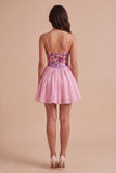 Floral Pink Sparkly Sequin Short Cocktail Dress