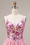 Floral Pink Sparkly Sequin Short Cocktail Dress