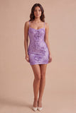 Sparkly Floral Plum Sequin Bodycon Short Corset Cocktail Dress