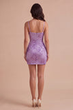 Sparkly Floral Plum Sequin Bodycon Short Corset Cocktail Dress