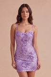 Sparkly Floral Plum Sequin Bodycon Short Corset Cocktail Dress