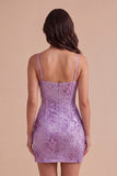 Sparkly Floral Plum Sequin Bodycon Short Corset Cocktail Dress