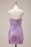Sparkly Floral Plum Sequin Bodycon Short Corset Cocktail Dress