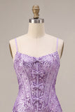 Sparkly Floral Plum Sequin Bodycon Short Corset Cocktail Dress
