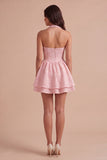 Floral Jacquard Pink Corset Ruffled Halter Short Cocktail Dress