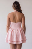 Floral Jacquard Pink Corset Ruffled Halter Short Cocktail Dress