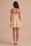 Light Yellow Sparkly Floral Sequin Strapless Short Cocktail Dress
