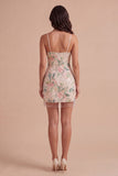 White Pink Flower Sparkly Sequin Short Cocktail Dress