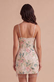 White Pink Flower Sparkly Sequin Short Cocktail Dress