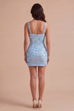Sparkly Sequin Sky Blue Short Cocktail Dress with Slit