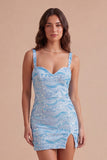 Sparkly Sequin Sky Blue Short Cocktail Dress with Slit