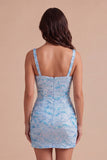 Sparkly Sequin Sky Blue Short Cocktail Dress with Slit
