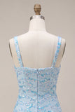 Sparkly Sequin Sky Blue Short Cocktail Dress with Slit