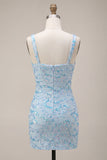 Sparkly Sequin Sky Blue Short Cocktail Dress with Slit