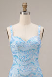 Sparkly Sequin Sky Blue Short Cocktail Dress with Slit