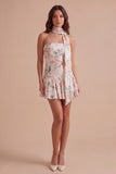 Sparkly Sequin White Pink Flower Short Cocktail Dress