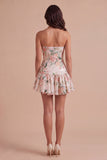 Sparkly Sequin White Pink Flower Short Cocktail Dress