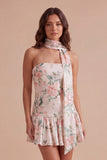 Sparkly Sequin White Pink Flower Short Cocktail Dress
