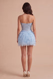 Sky Blue Sparkly Sequin Corset Short Cocktail Dress