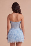 Sky Blue Sparkly Sequin Corset Short Cocktail Dress