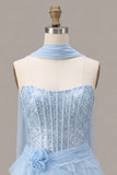 Sky Blue Sparkly Sequin Corset Short Cocktail Dress