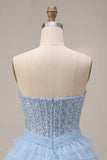 Sky Blue Sparkly Sequin Corset Short Cocktail Dress