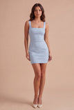 Sky Blue Sparkly Short Cocktail Dress with Beading