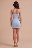 Sky Blue Sparkly Short Cocktail Dress with Beading