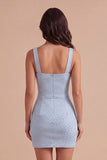 Sky Blue Sparkly Short Cocktail Dress with Beading