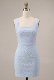 Sky Blue Sparkly Short Cocktail Dress with Beading